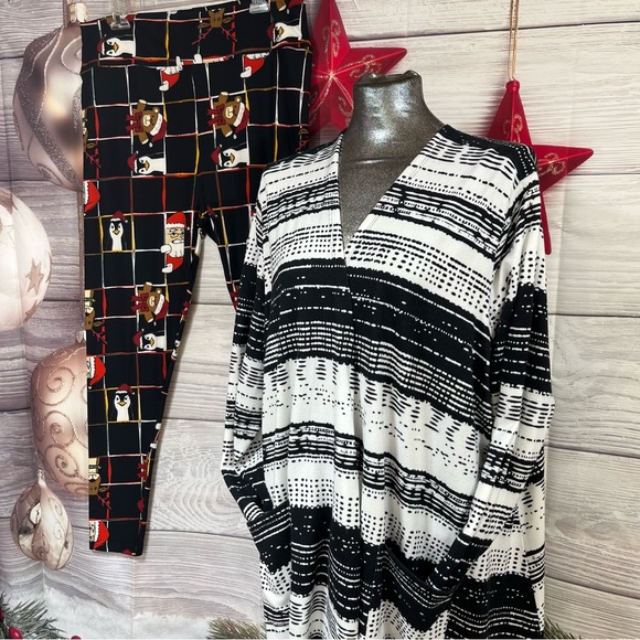 LuLaRoe 3XL Caroline cardigan with TC2 Christmas leggings - Picture 4 of 15